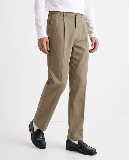 Pantaloni Chino Pinces Straight Fit - Beige