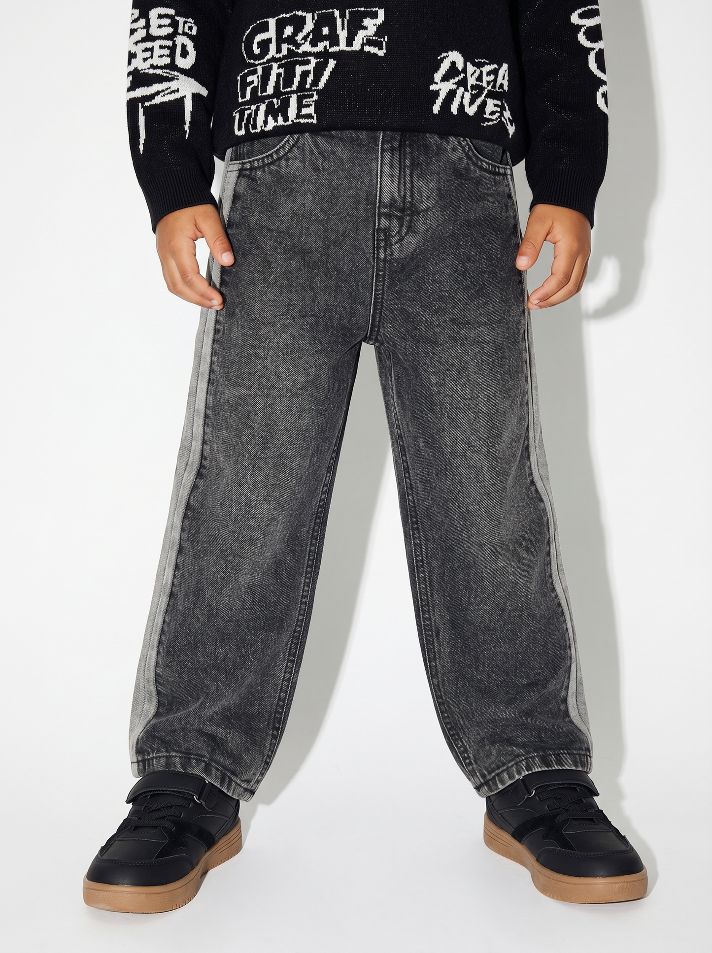 Jeans loose fit con applicazione laterale - Grigio