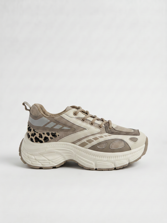 Sneakers beige effetto cavallino e leopardato - Beige