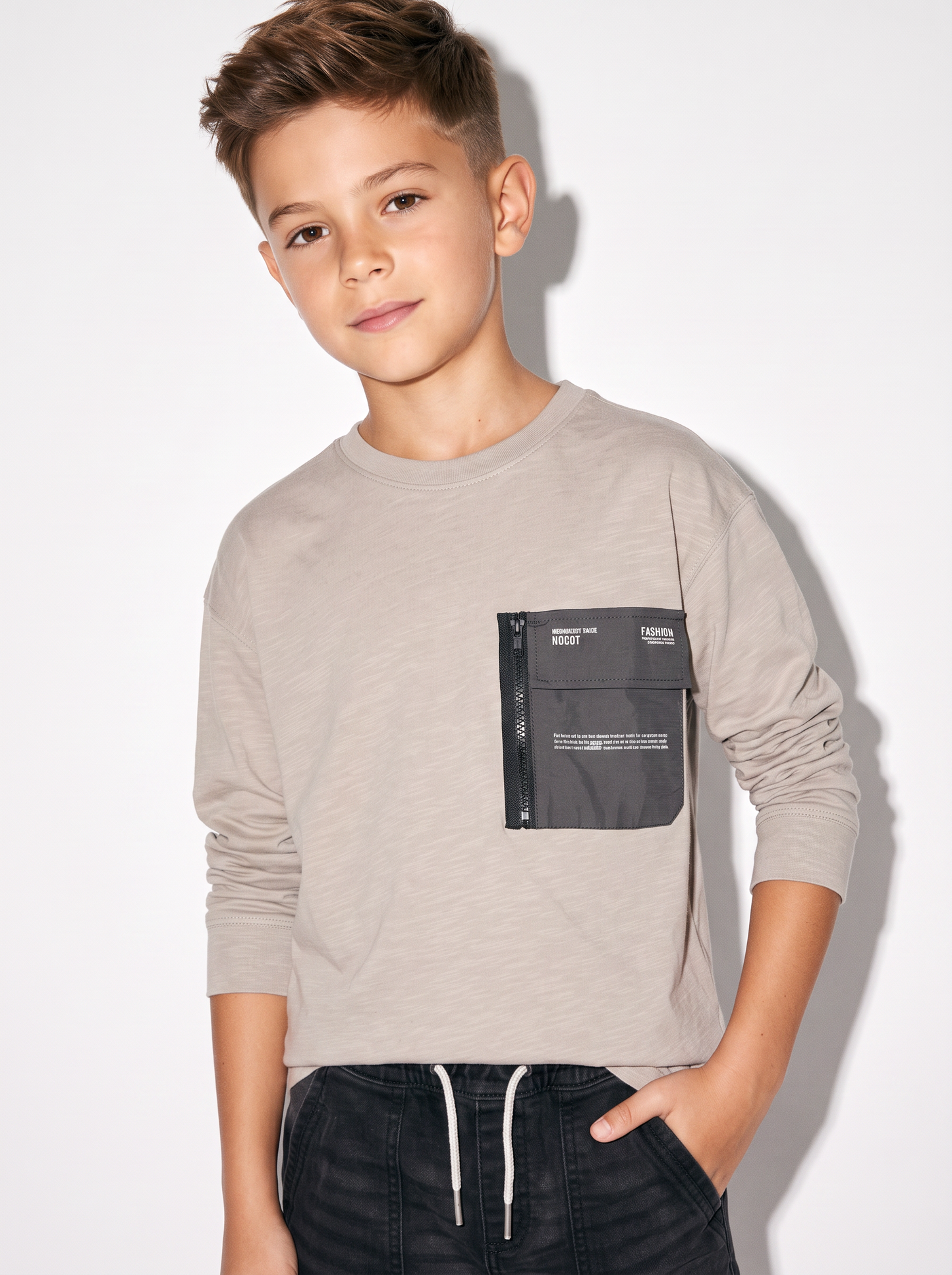 T-shirt effetto slub con maxi tasca - Beige
