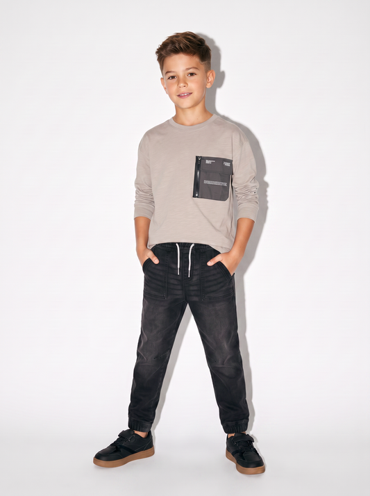 Slub effect T-shirt with oversized pocket - Beige