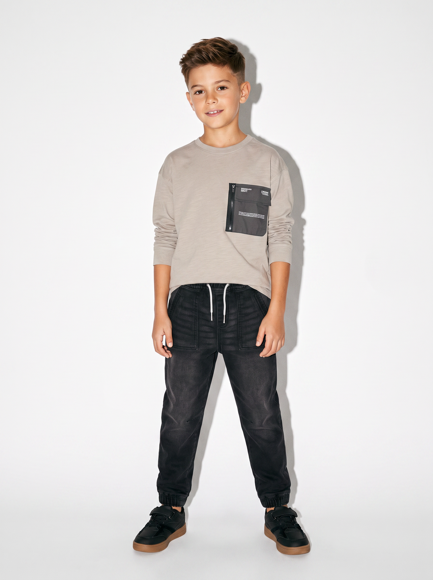 T-shirt effetto slub con maxi tasca - Beige