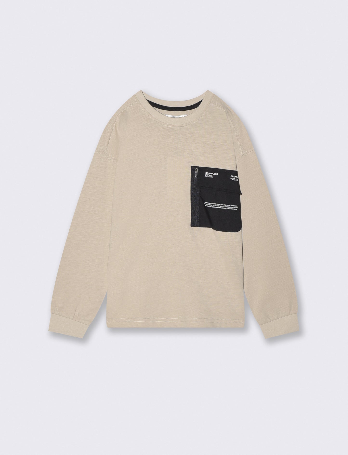 T-shirt effetto slub con maxi tasca - Beige