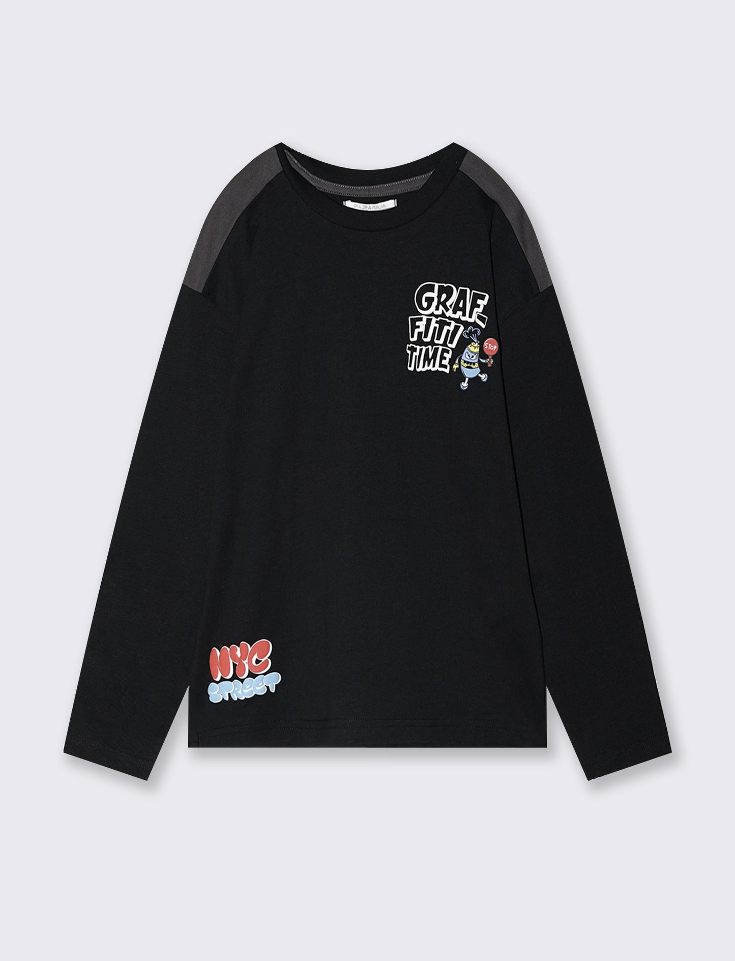 Peach jersey crew neck T-shirt with print - Black