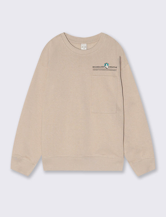 Warm oversized sweatshirt with large pocket and print - Beige