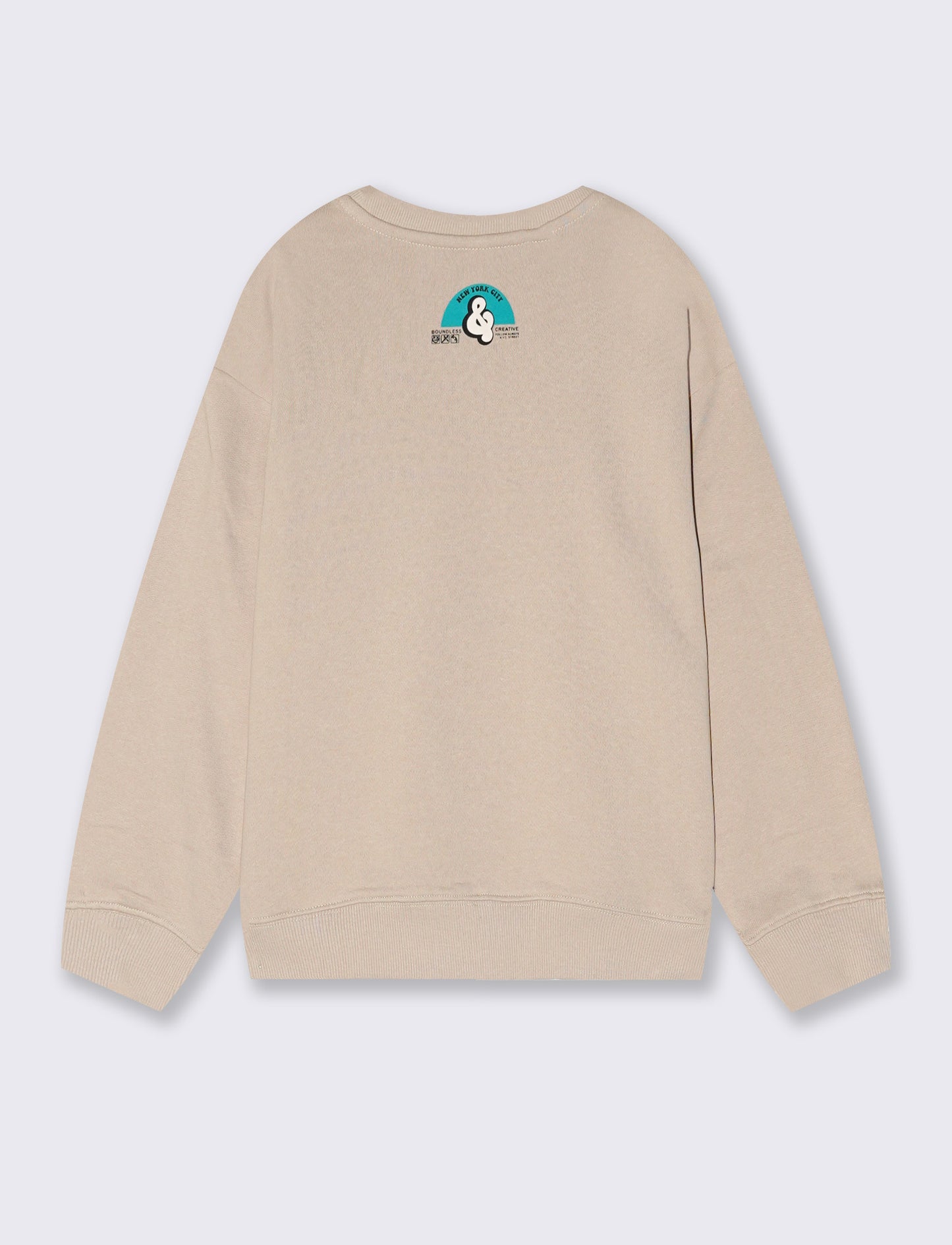 Felpa over calda con maxi tasca e stampa - Beige