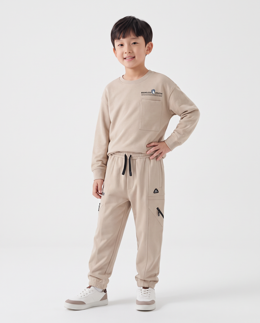Fleece Lined Cargo Jogger Pants - Beige