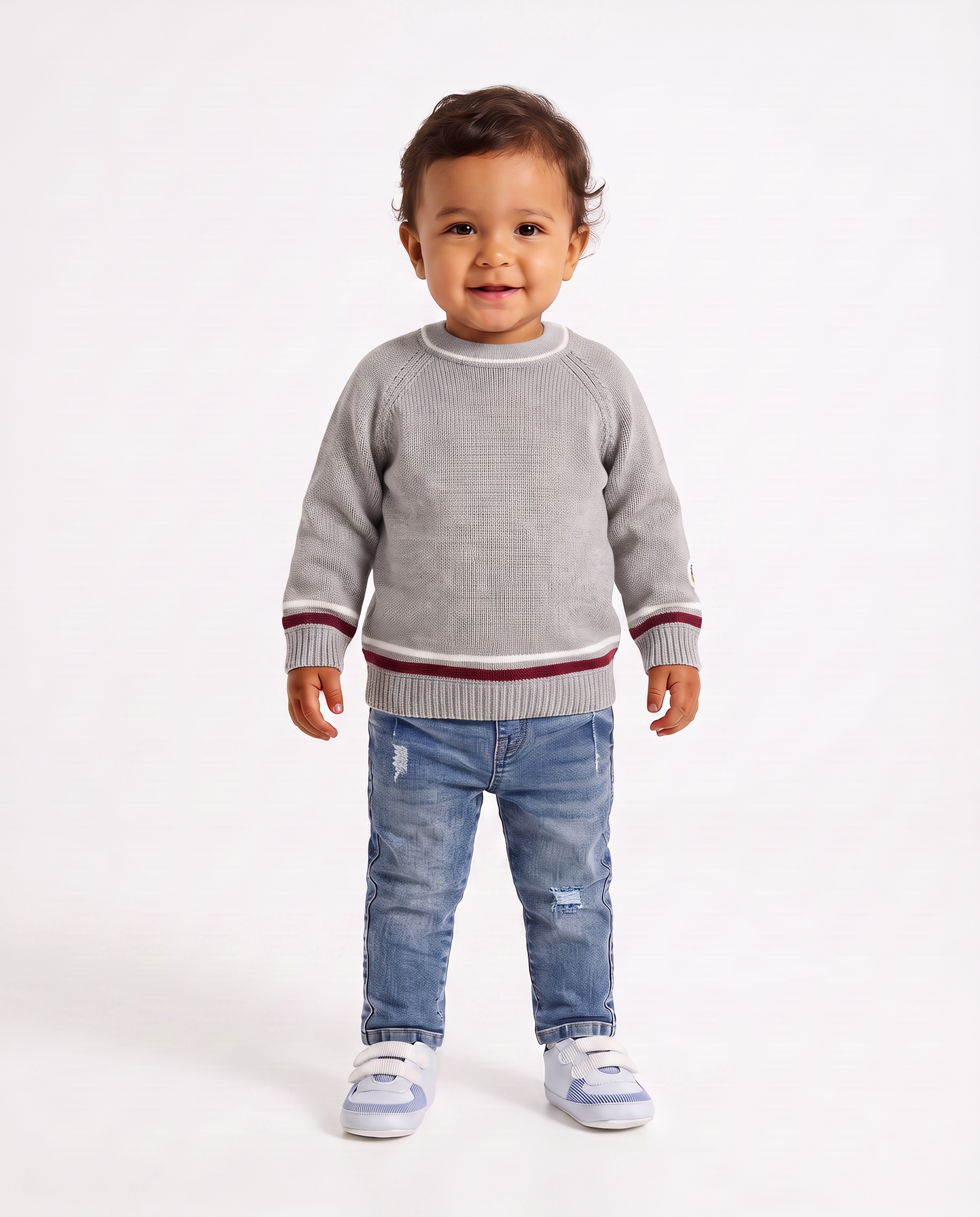 Crewneck sweater with contrasting stripes - Grey