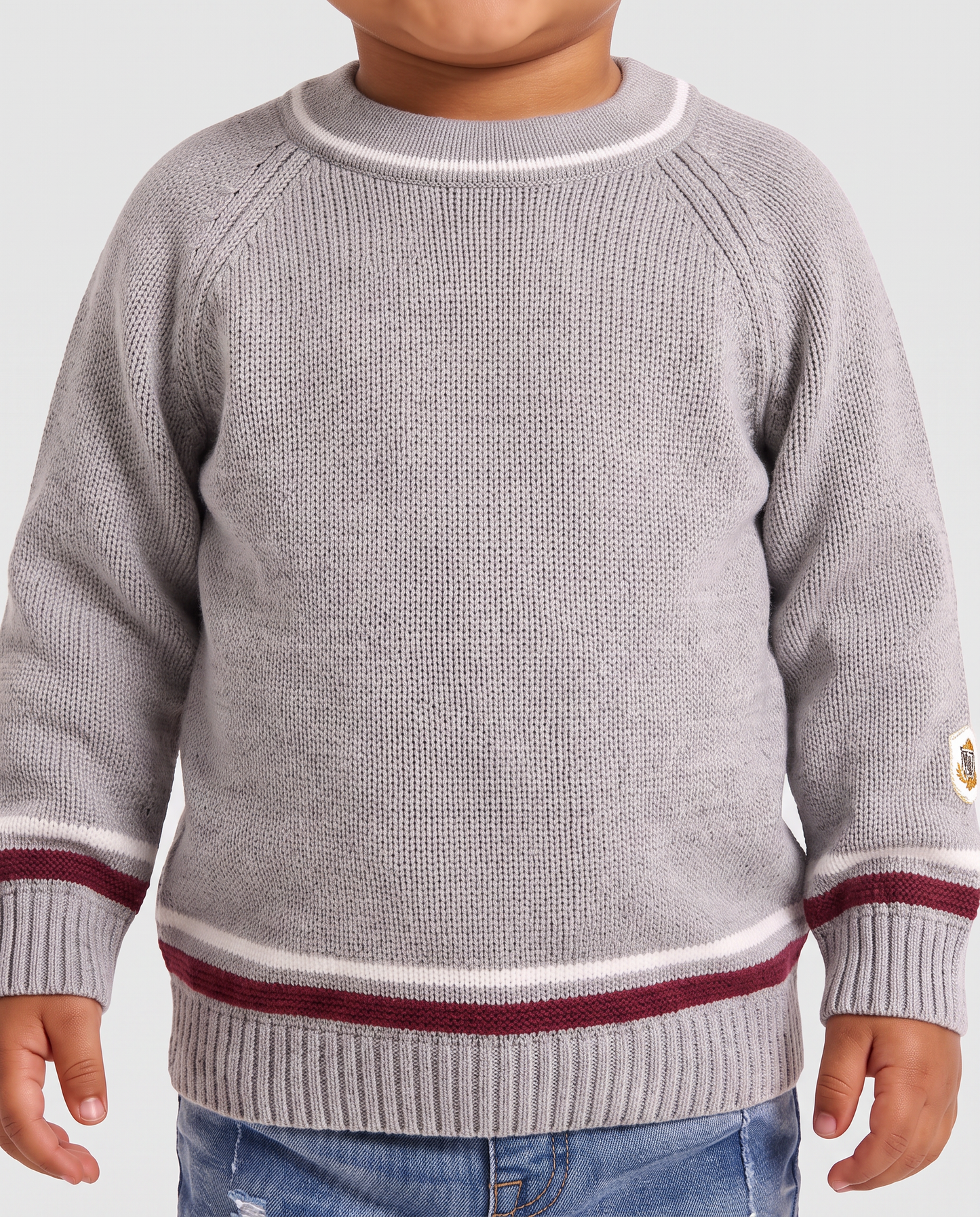 Crewneck sweater with contrasting stripes - Grey