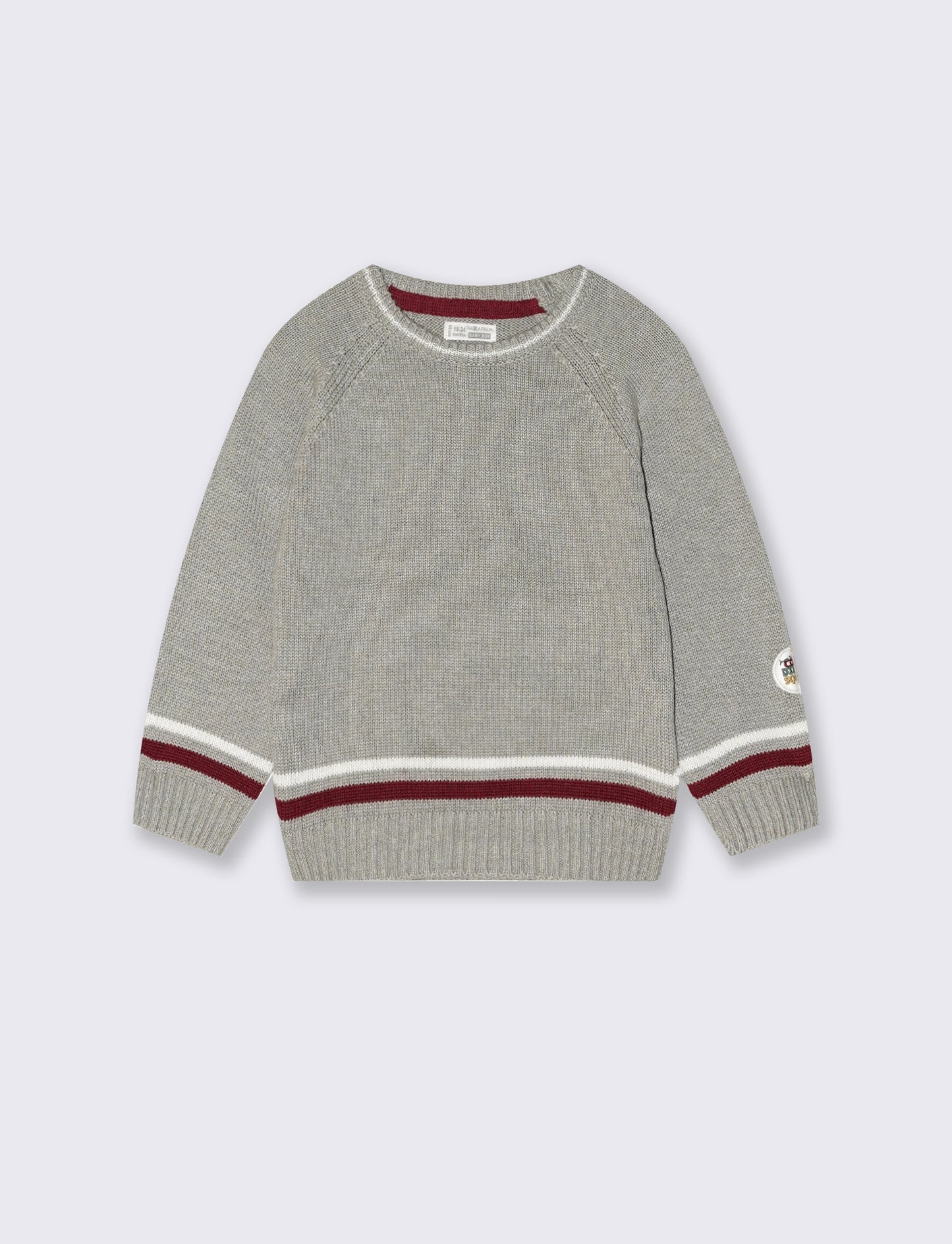 Crewneck sweater with contrasting stripes - Grey