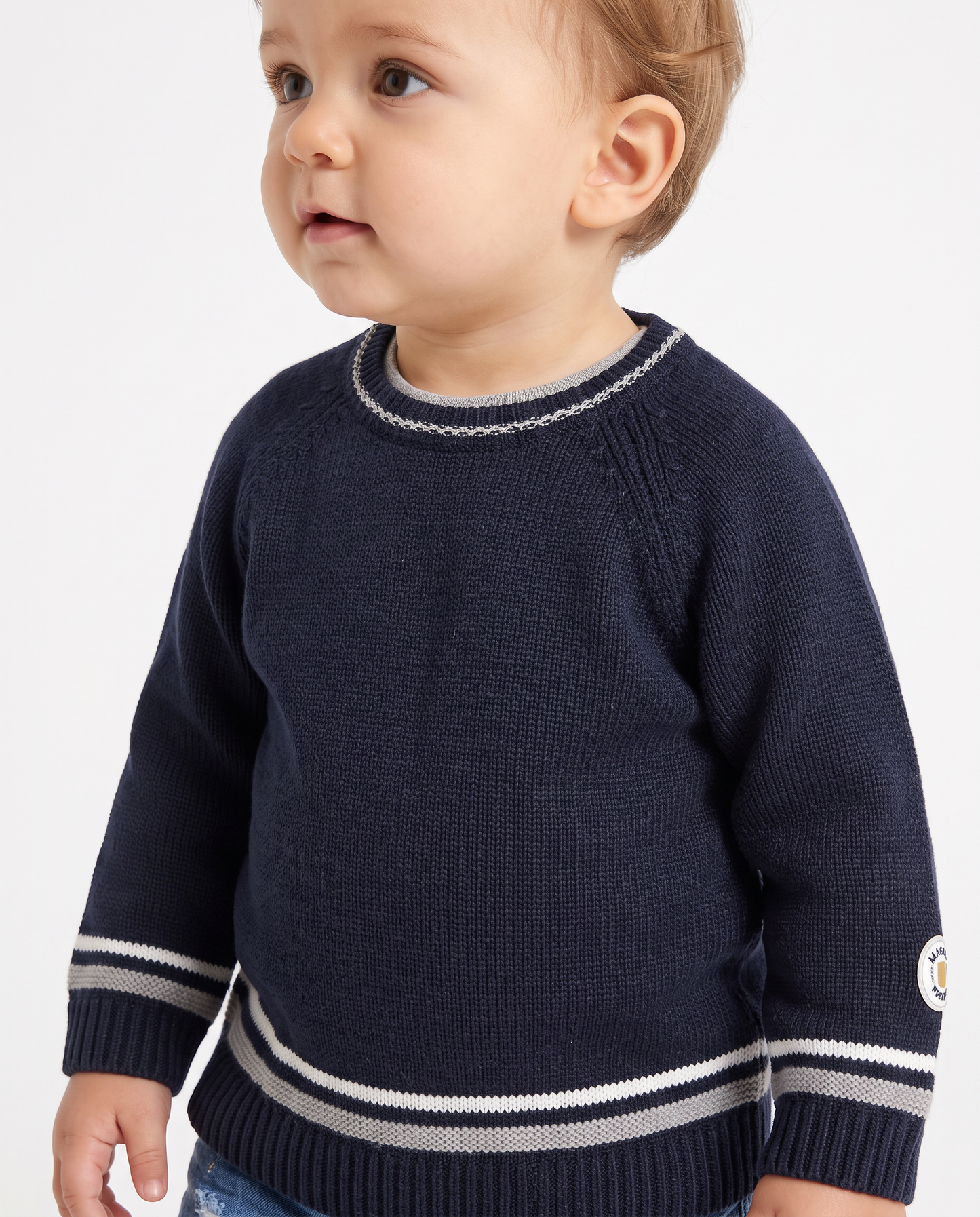 Crewneck sweater with contrasting stripes - Blue