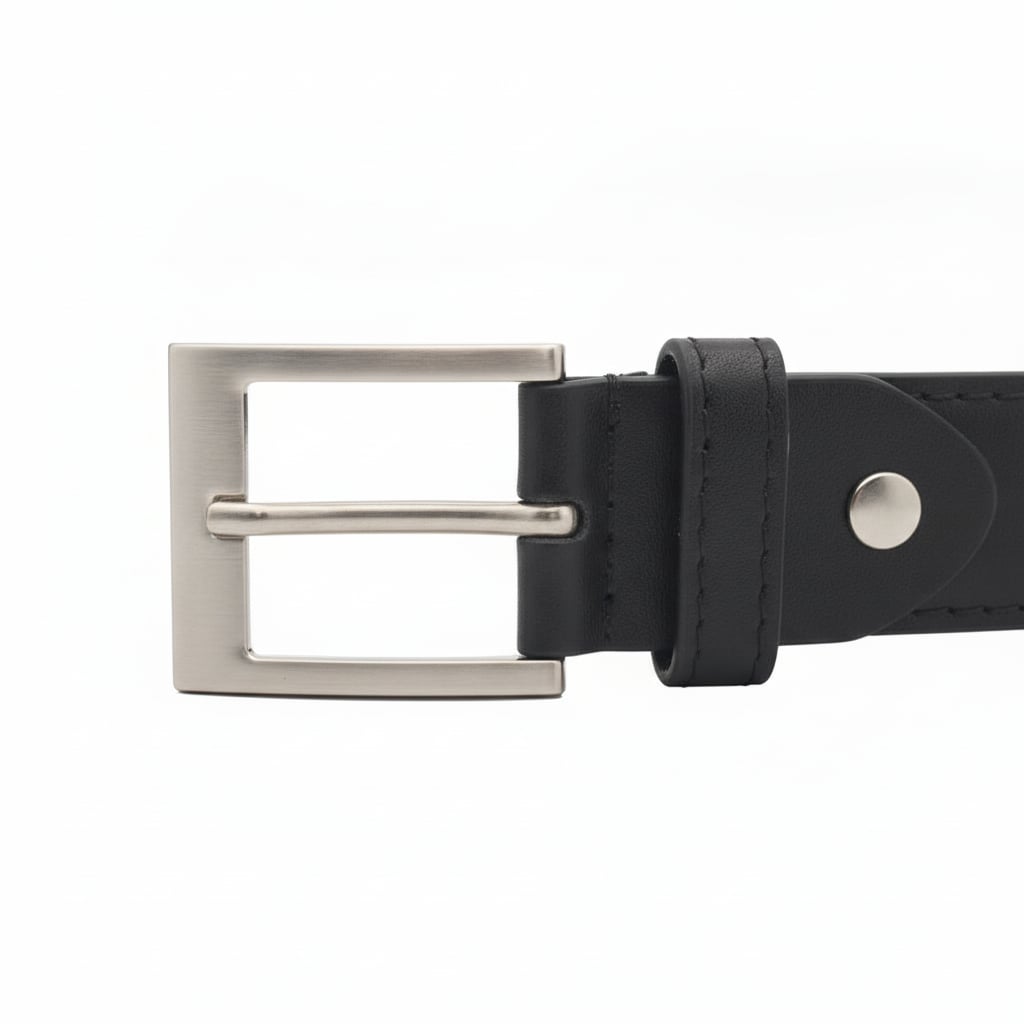 Cintura pelle con fibbia quadrata - Nero