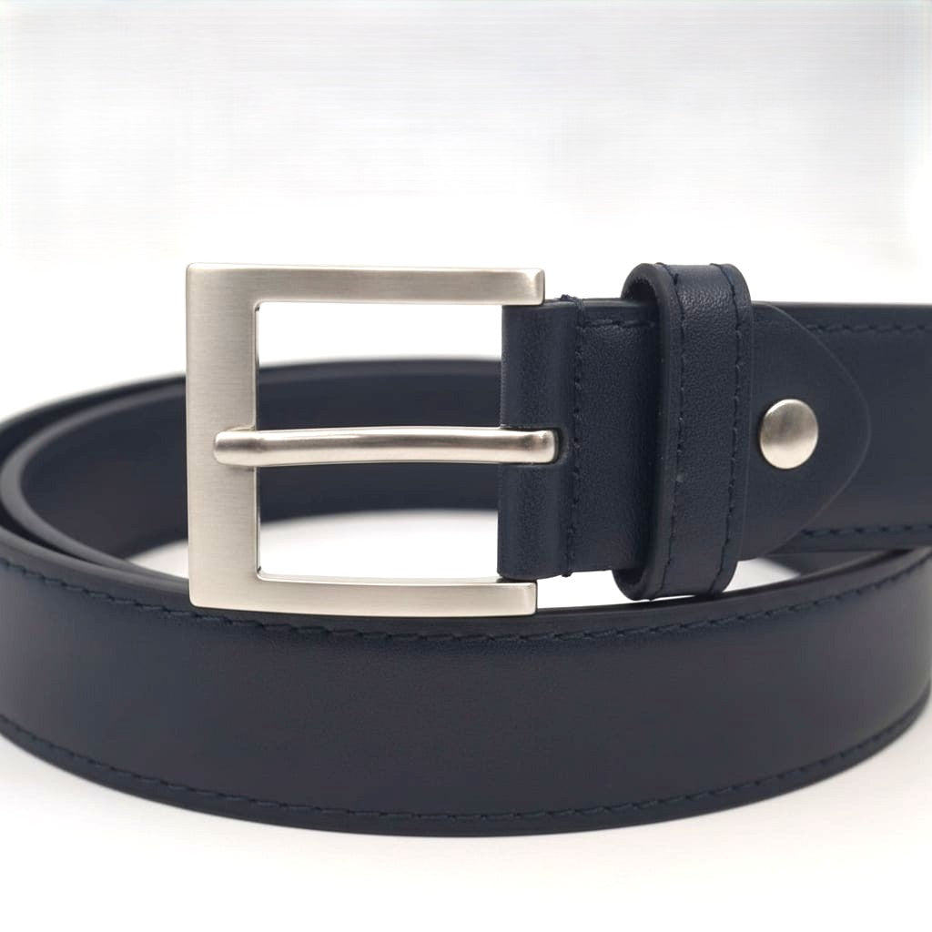 Cintura pelle con fibbia quadrata - Blu