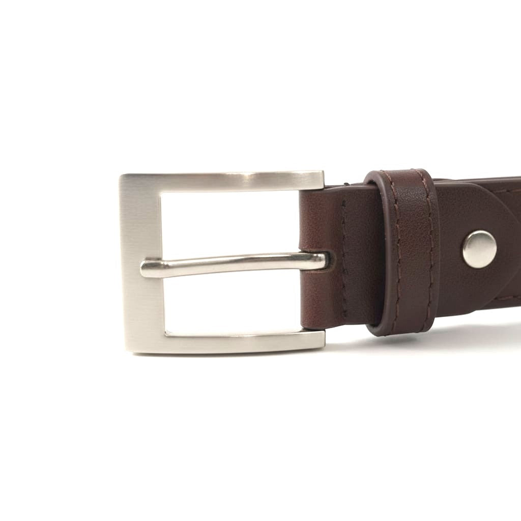 Leather belt with square buckle - Brown