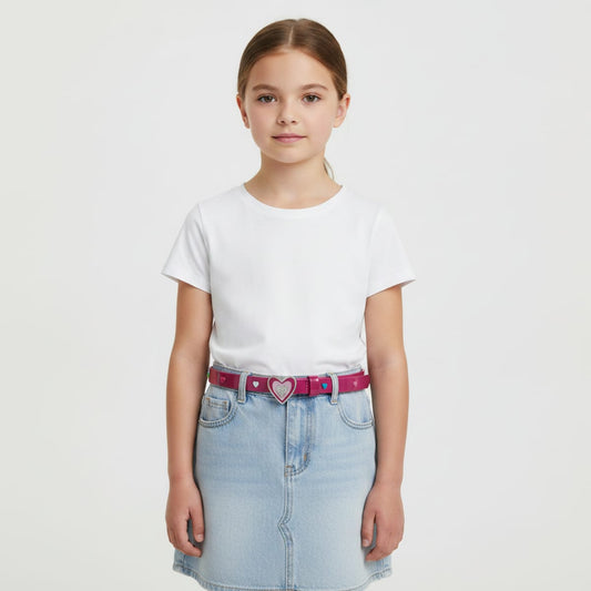 Glossy belt with glitter heart buckle - Fuxia