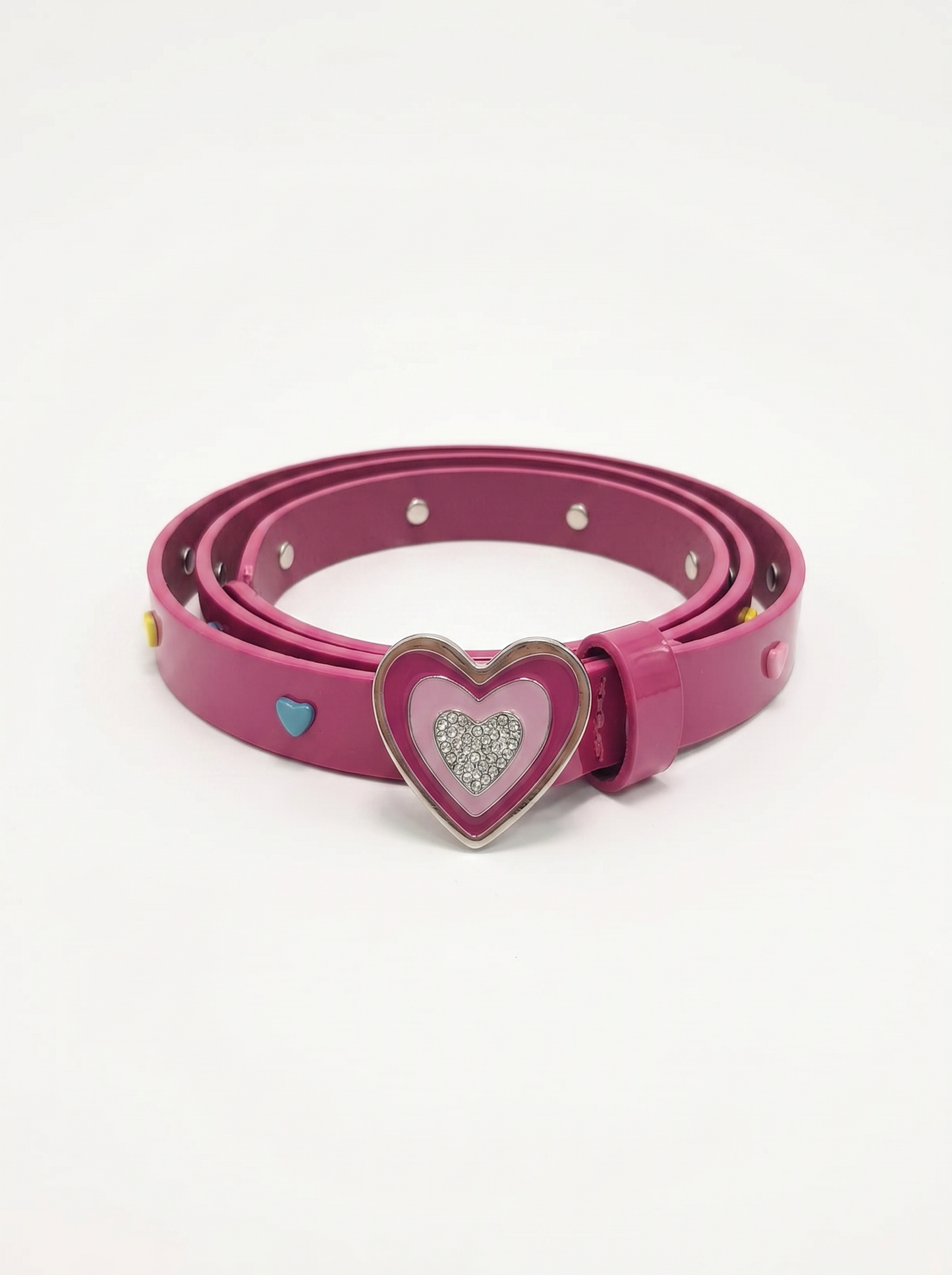 Glossy belt with glitter heart buckle - Fuxia