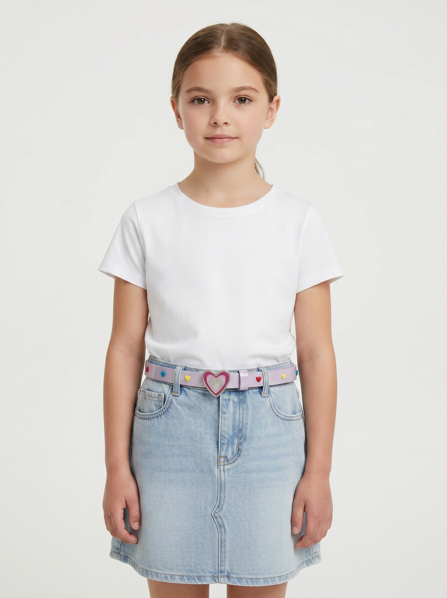 Glossy belt with glitter heart buckle - Purple
