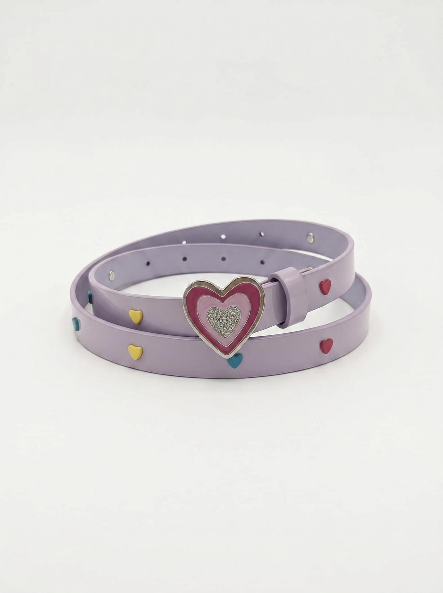 Glossy belt with glitter heart buckle - Purple