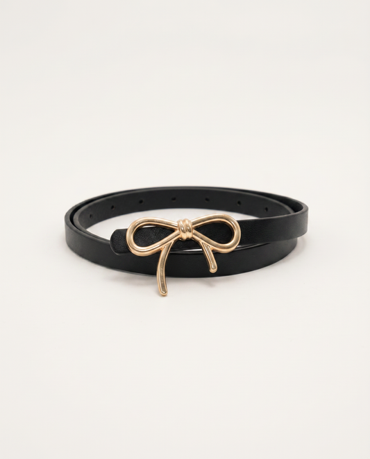 Cintura fibbia fiocco 1 cm elegante - Nero