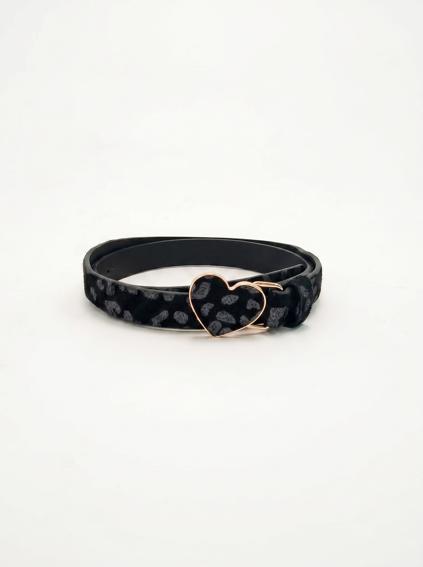 Faux pony belt with heart buckle - Black