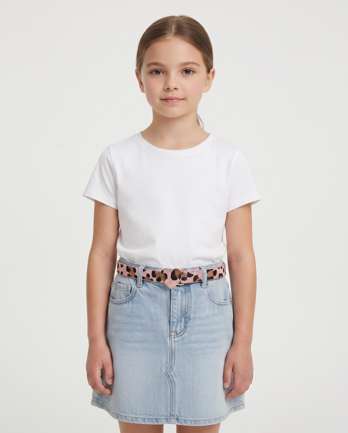 Faux pony belt with heart buckle - Pink