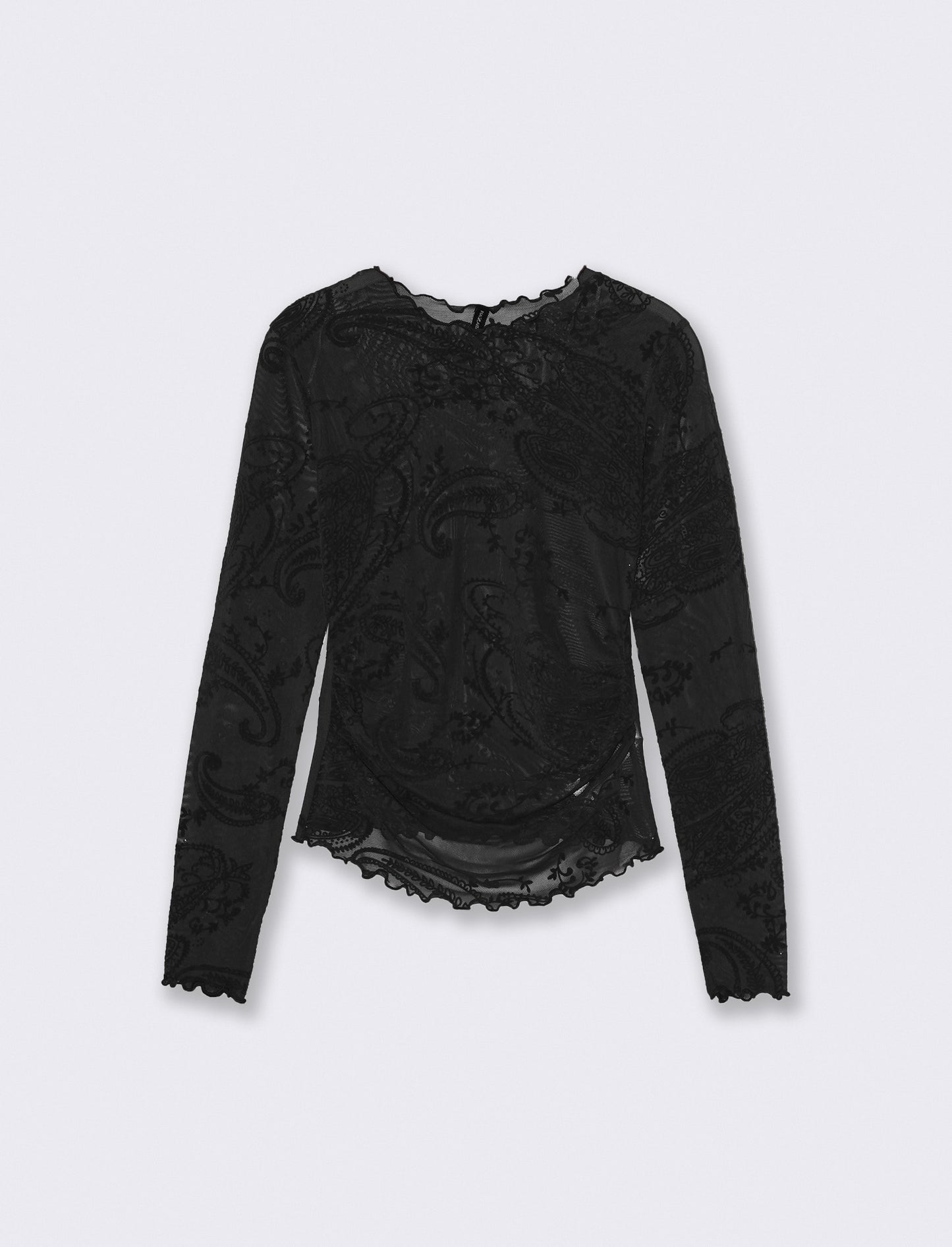 Mesh T-shirt with ruching and flock print - Black