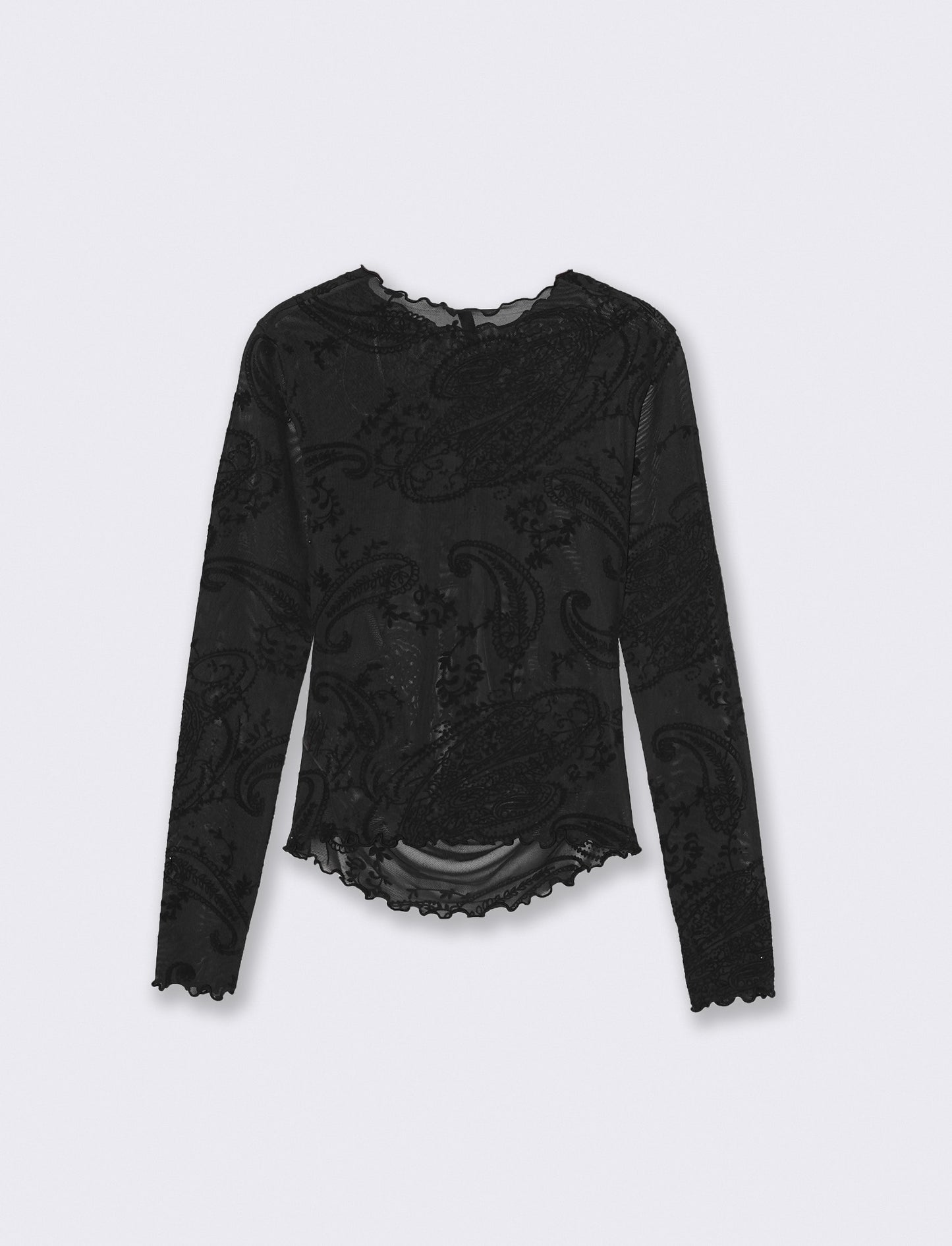 Mesh T-shirt with ruching and flock print - Black