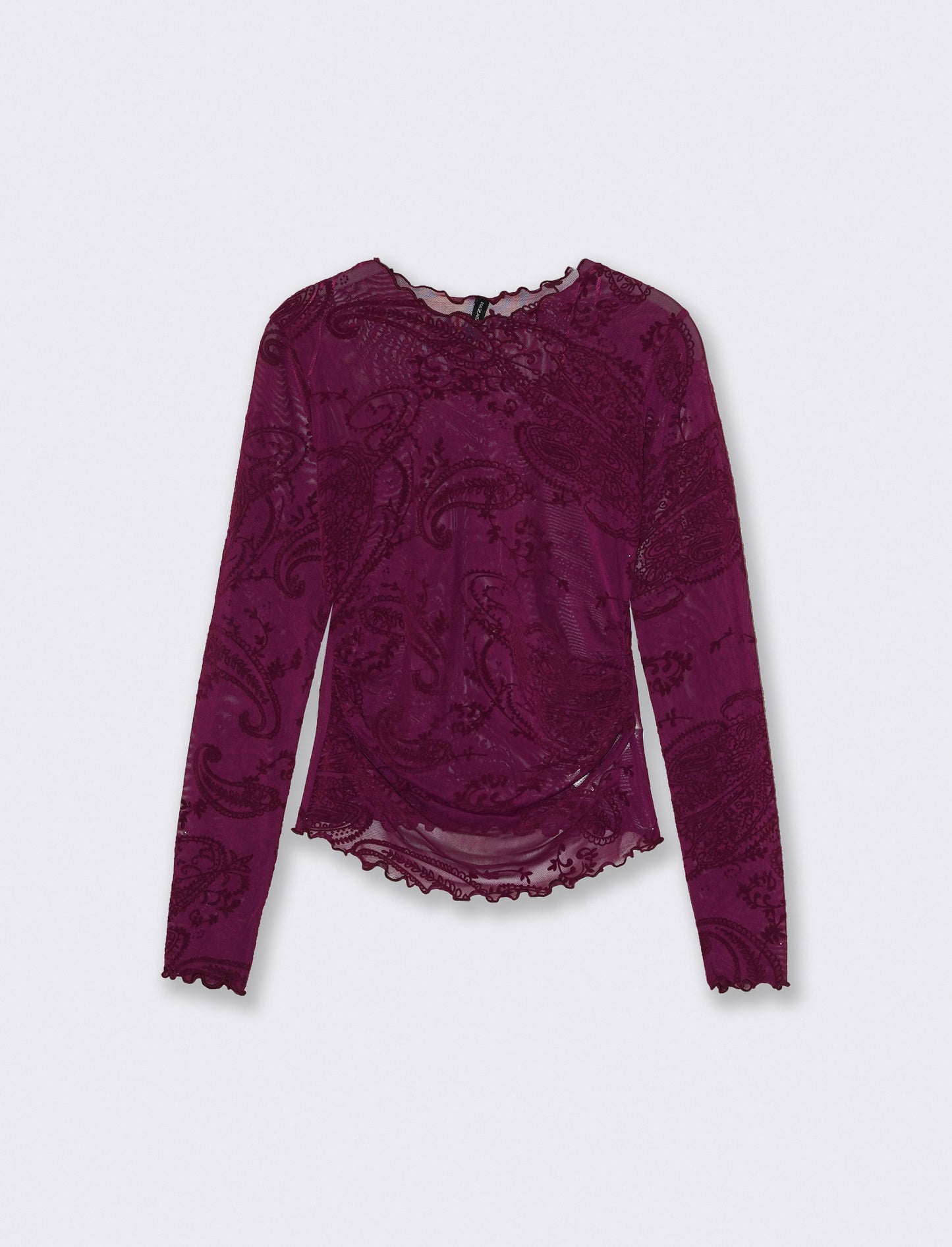 Mesh T-shirt with ruching and flock print - Purple