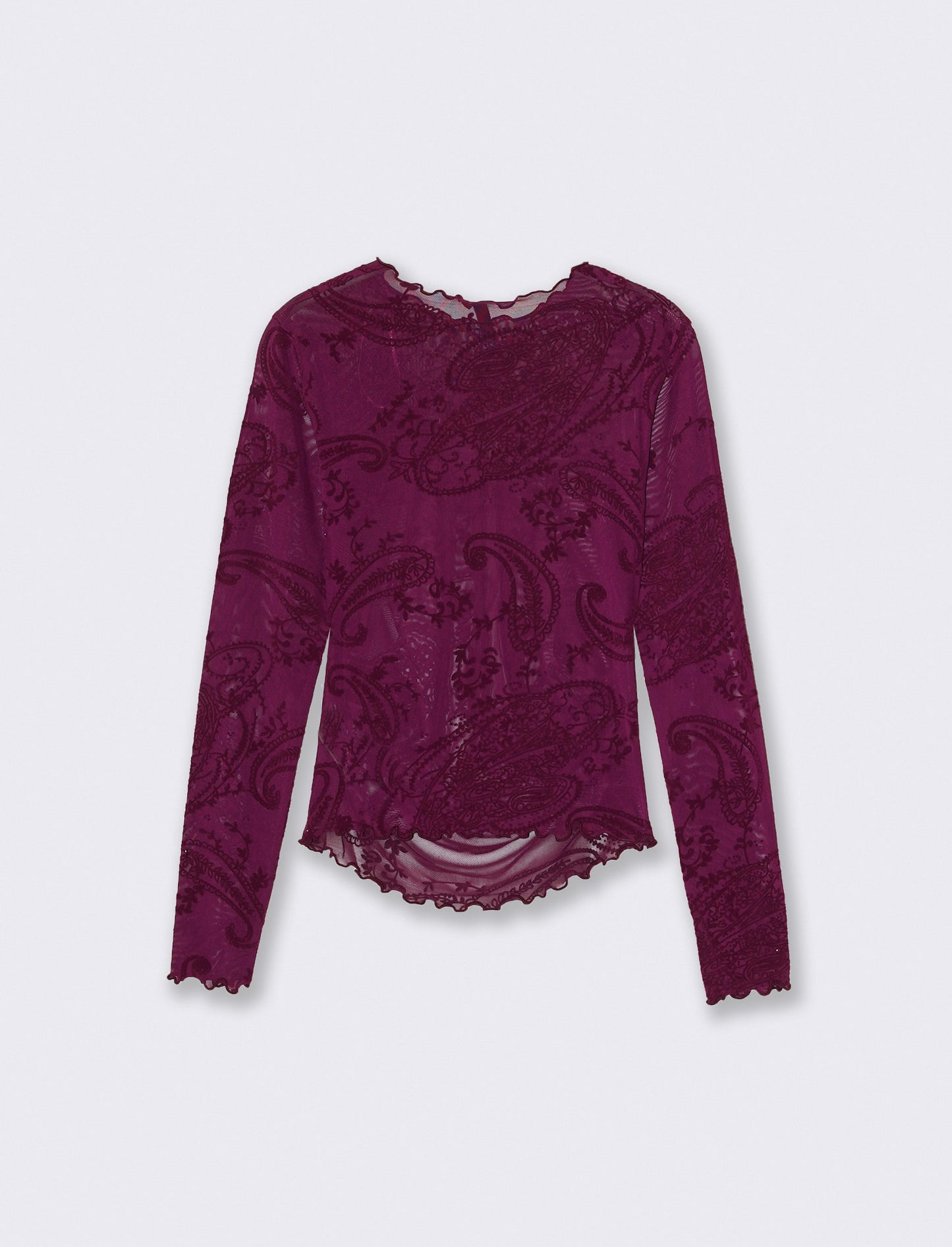Mesh T-shirt with ruching and flock print - Purple