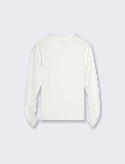 Basic long sleeve T-shirt with turtle neck - Beige