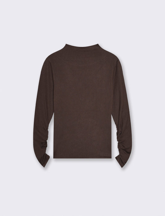 Basic long sleeve T-shirt with turtle neck - Brown