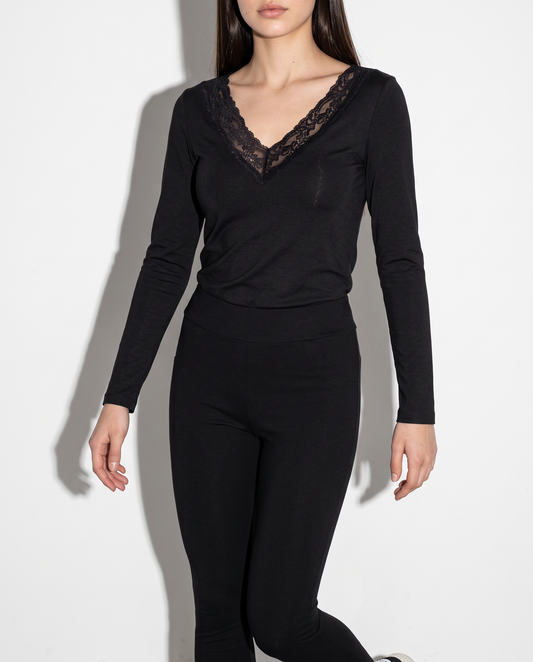 Long sleeve V-neck T-shirt - Black
