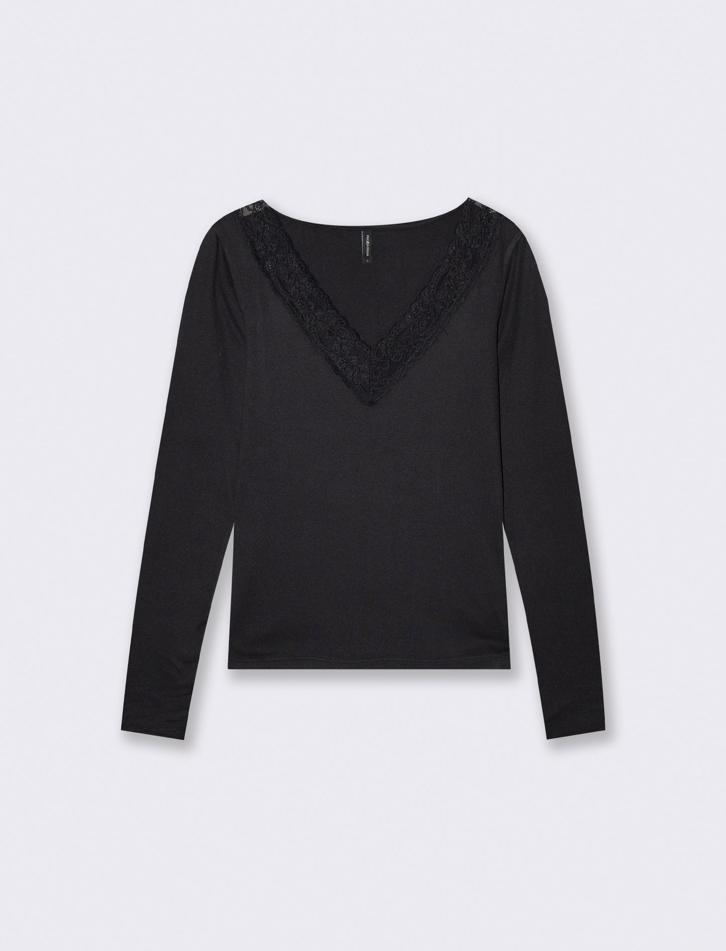 T-shirt manica lunga scollo a V - Nero