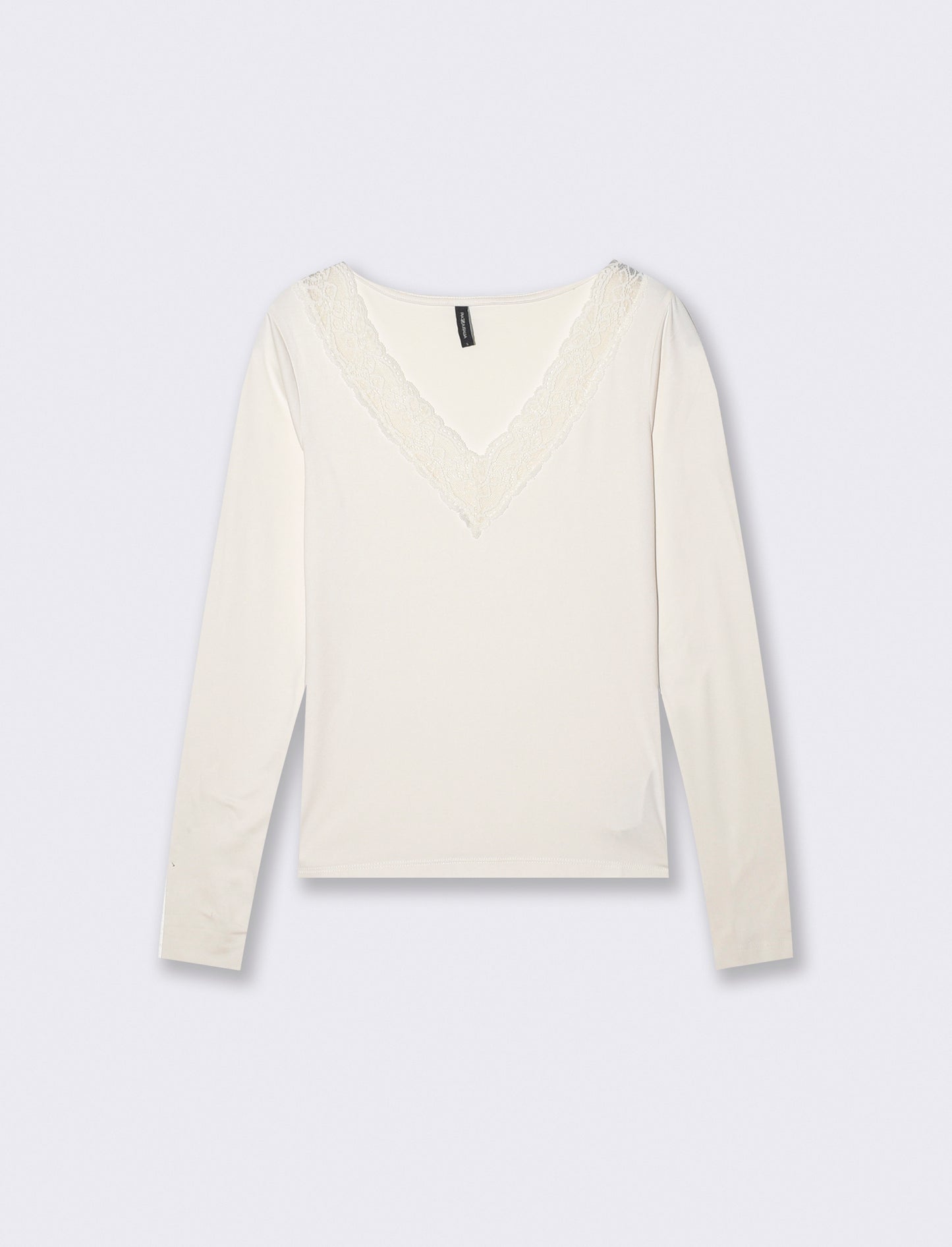T-shirt manica lunga scollo a V - Avorio