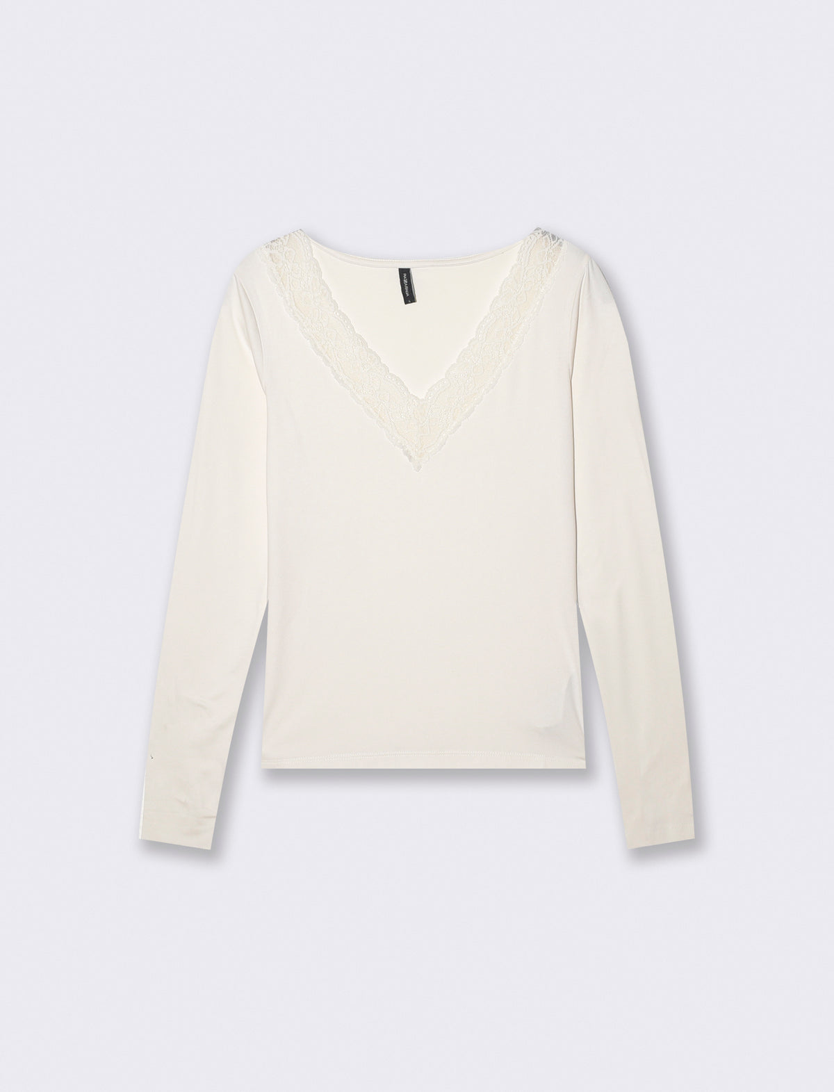 T-shirt manica lunga scollo a V - Avorio