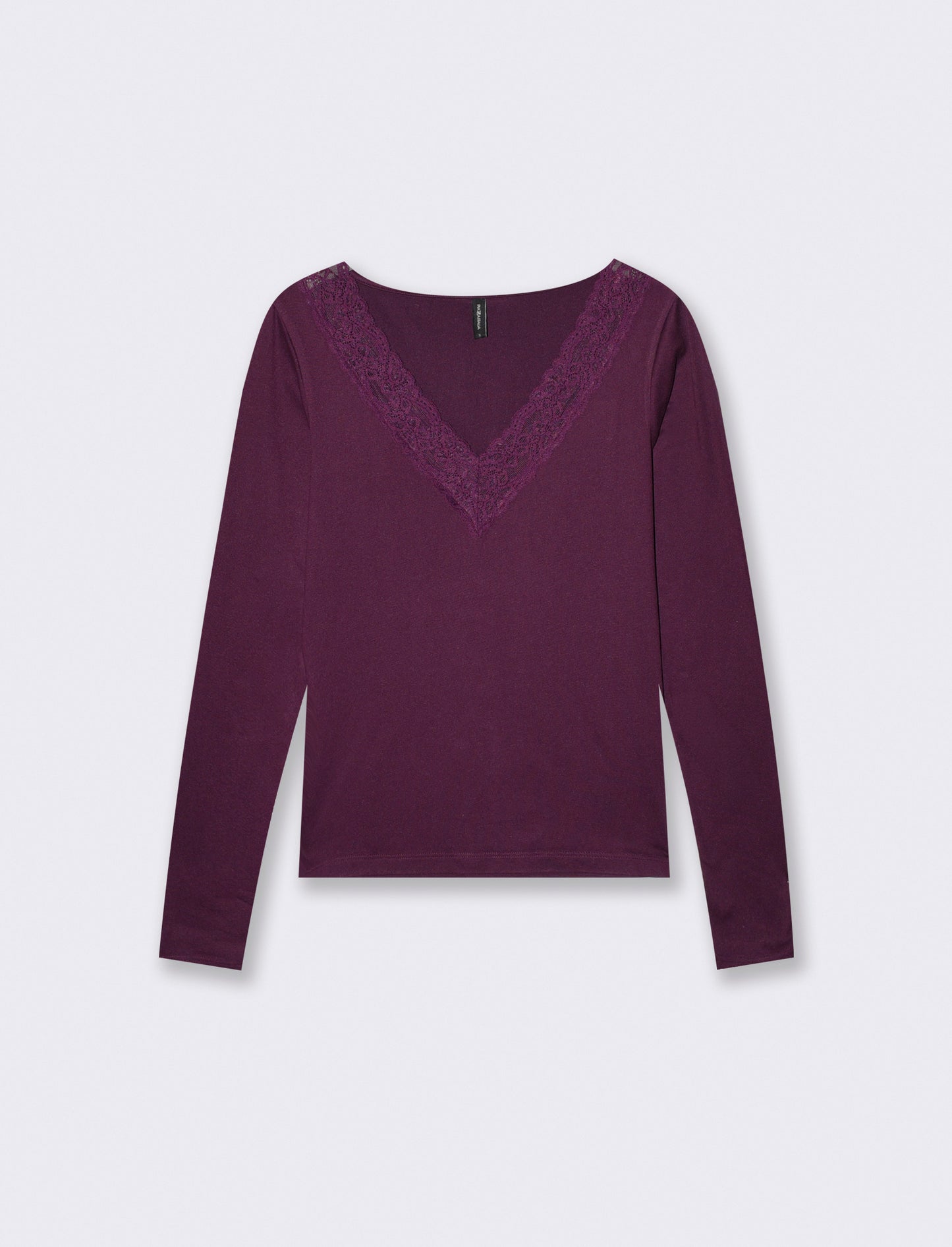 T-shirt manica lunga scollo a V - Bordeaux