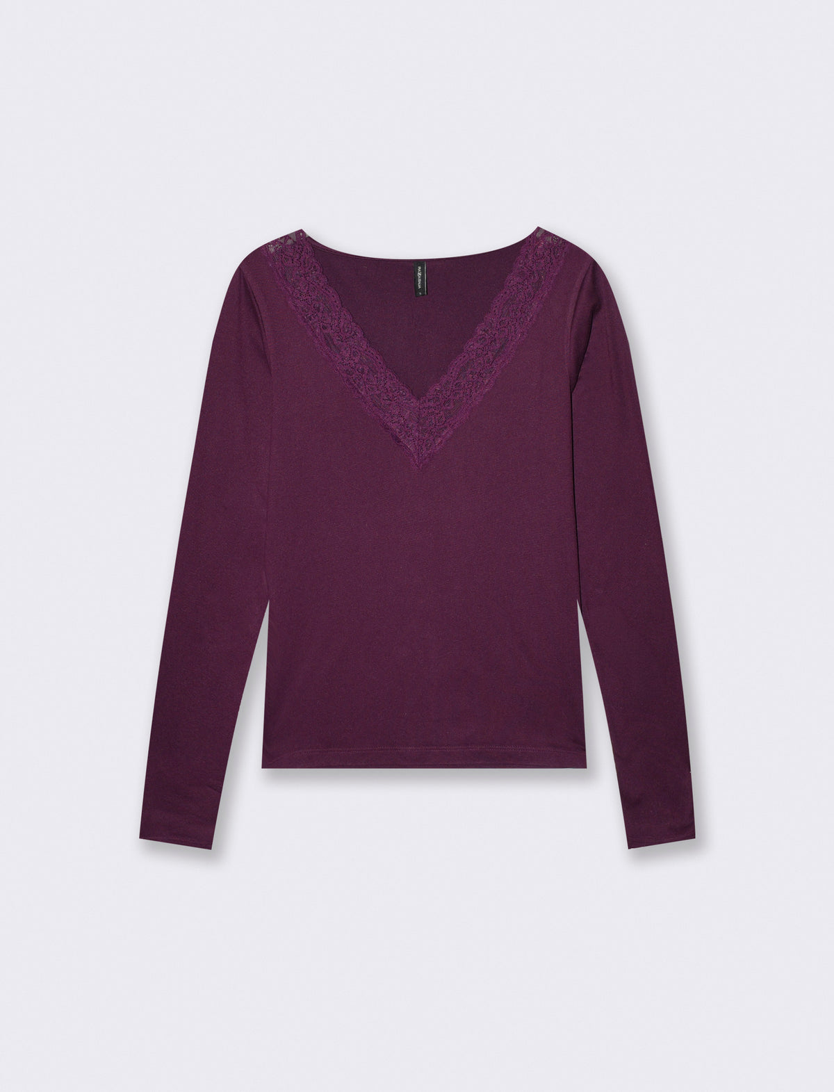 T-shirt manica lunga scollo a V - Bordeaux