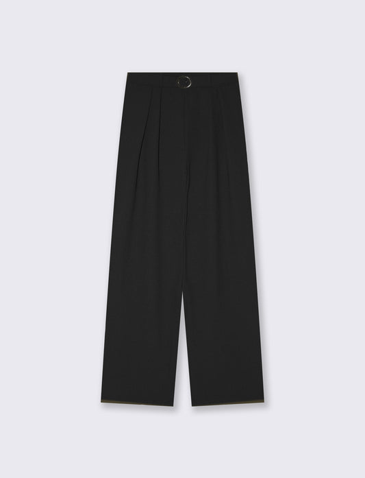 Pantalone wide leg con cintura e pieghe - Nero