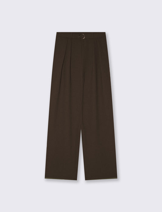 Pantalone wide leg con cintura e pieghe - Moro