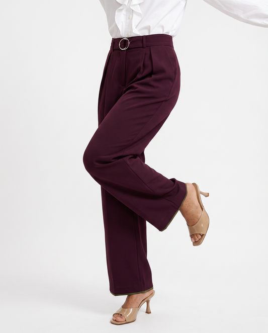 Wide leg trousers with belt and pleats - Red