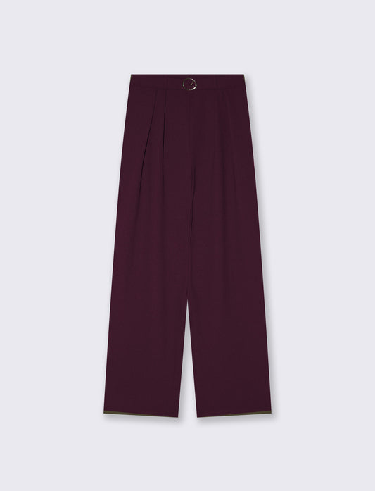 Pantalone wide leg con cintura e pieghe - Bordeaux