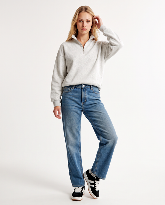High neck sweatshirt with integrated zip - Grey