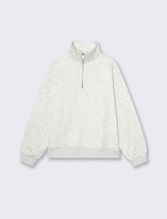 Felpa con collo alto e zip integrata - Grigio chiaro mel.