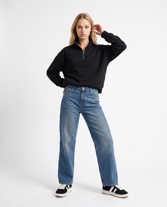 High neck sweatshirt with integrated zip - Black