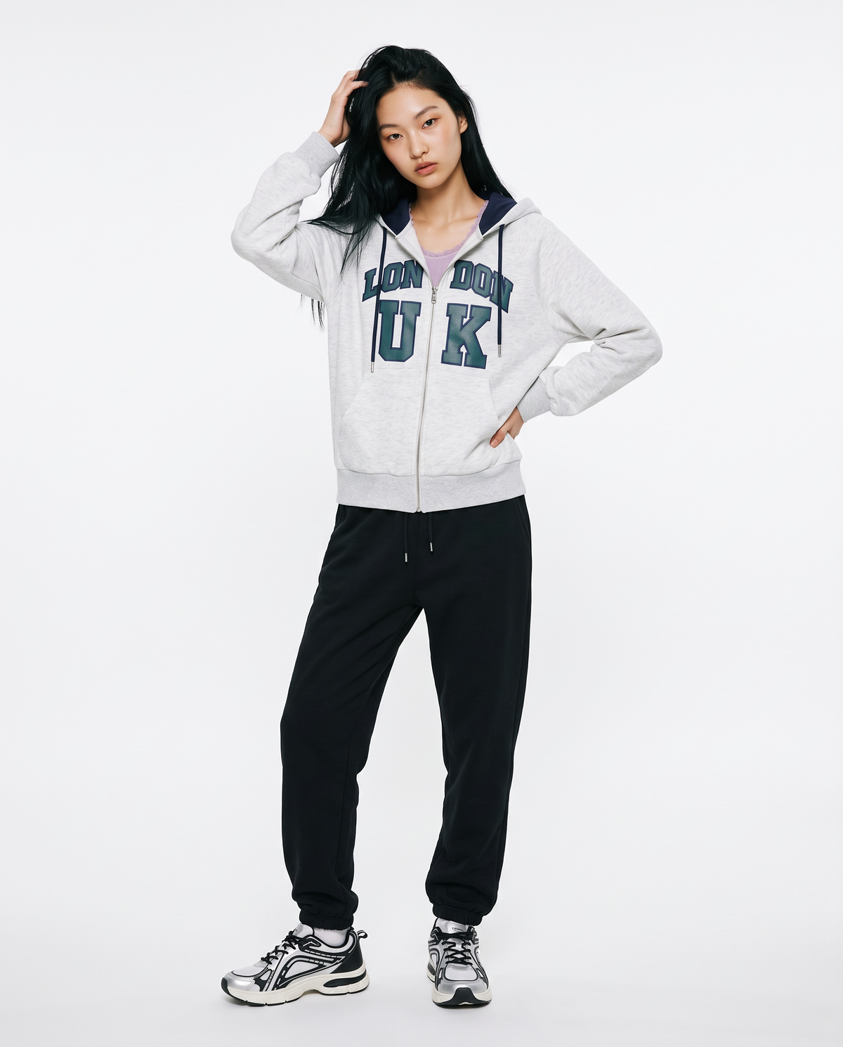 Felpa con cappuccio e zip frontale - Grigio chiaro mel.