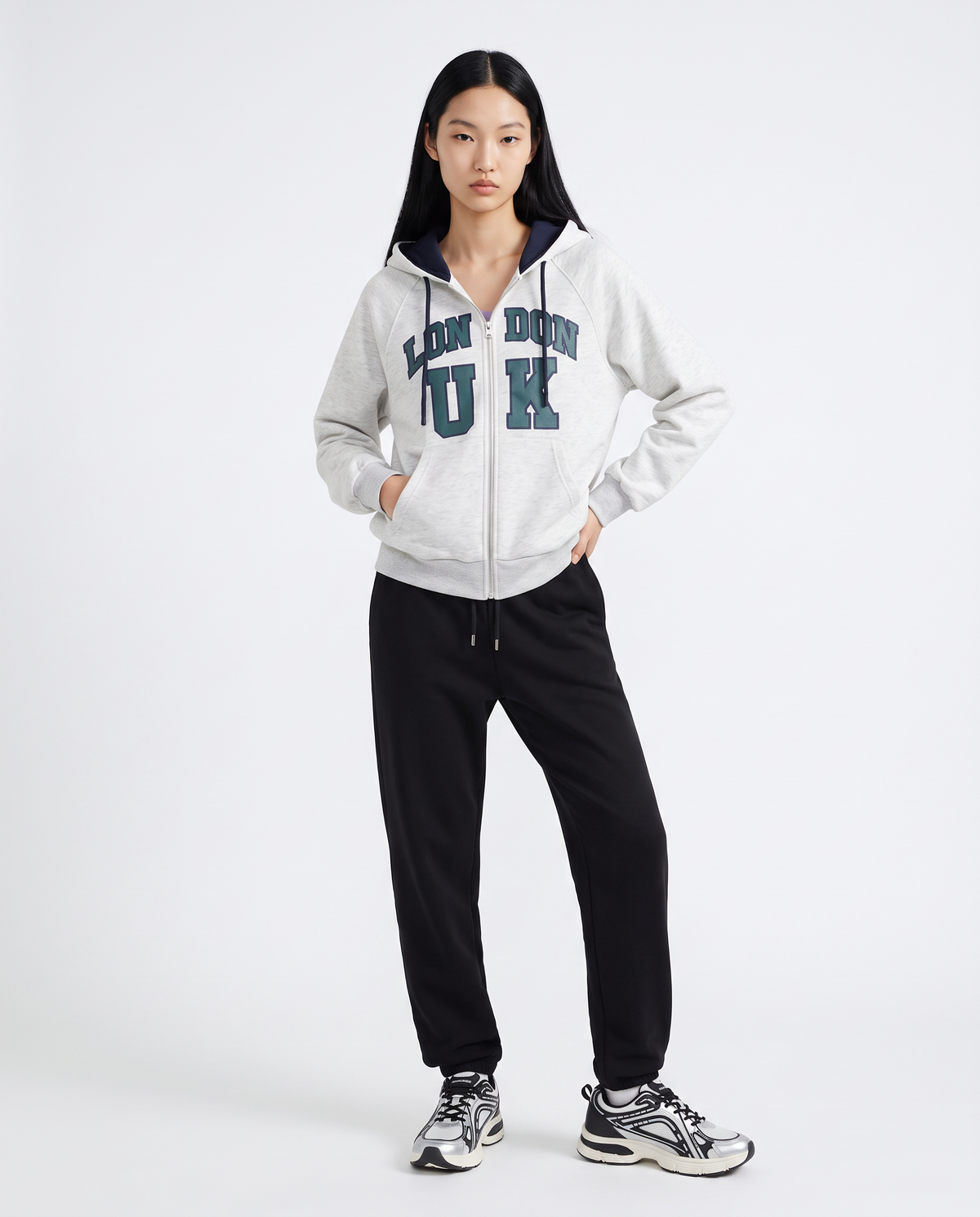 Felpa con cappuccio e zip frontale - Grigio chiaro mel.