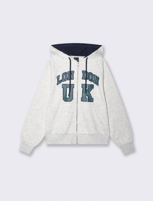 Felpa con cappuccio e zip frontale - Grigio chiaro mel.