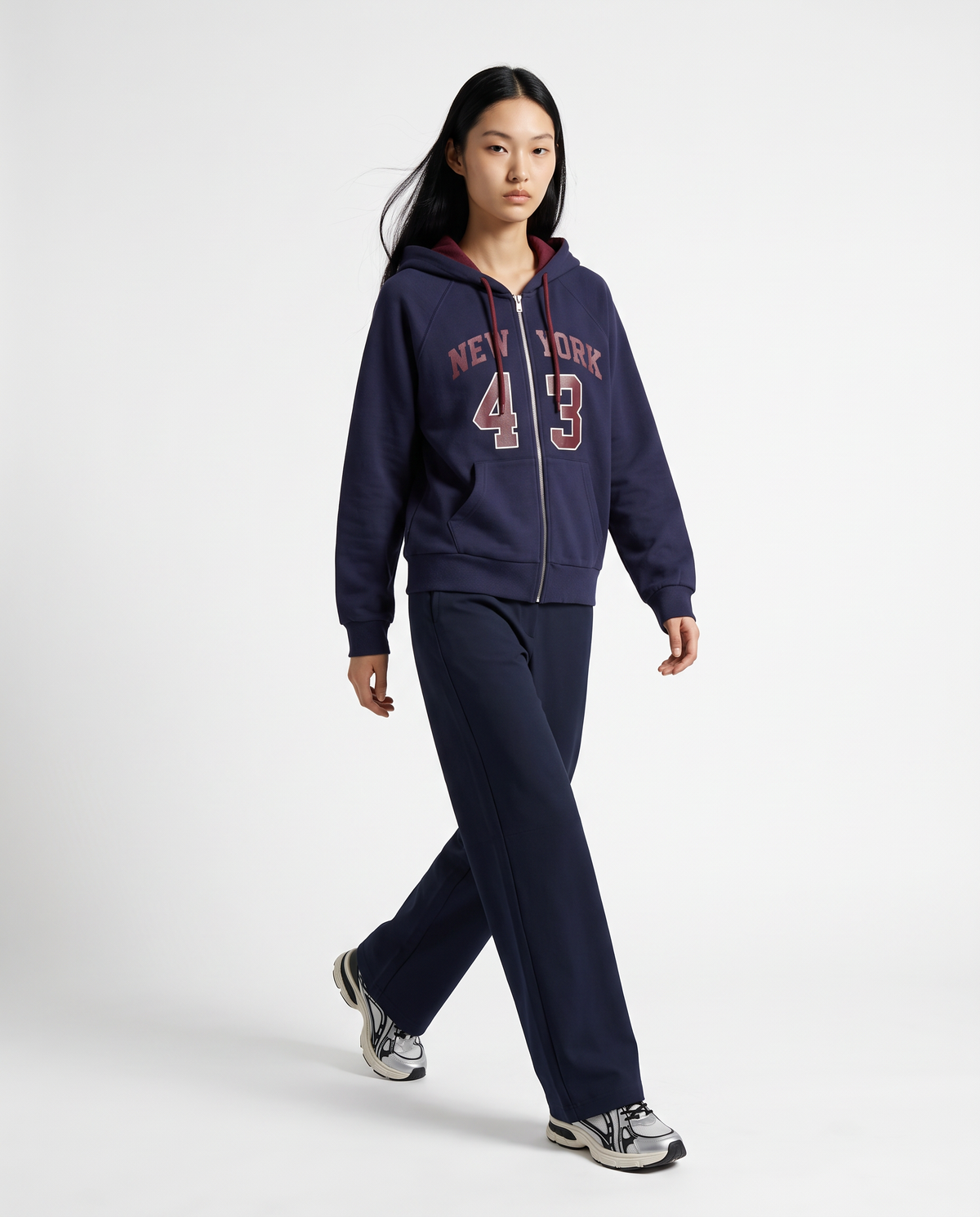 Hooded sweatshirt with front zip - Blue