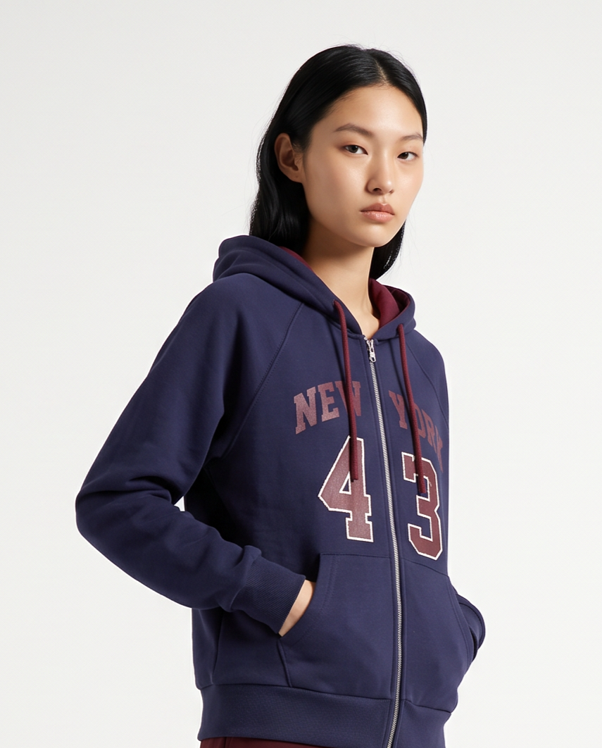 Hooded sweatshirt with front zip - Blue