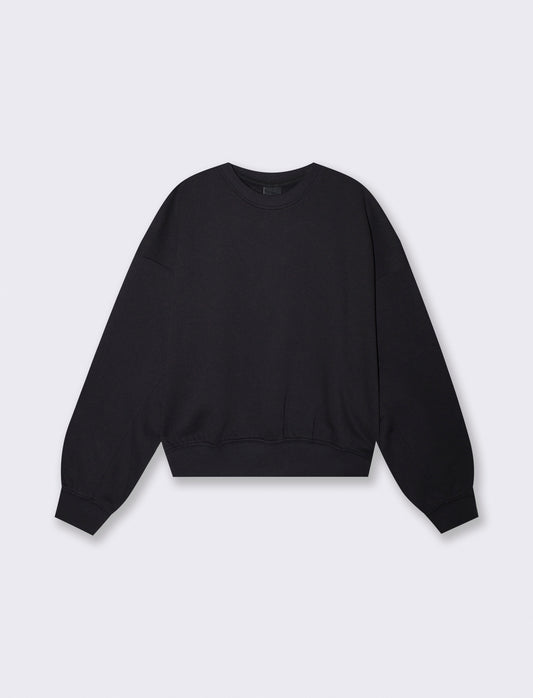 Felpa over crop con paricollo elegante - Nero